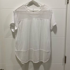 White workout tank with mesh detailing